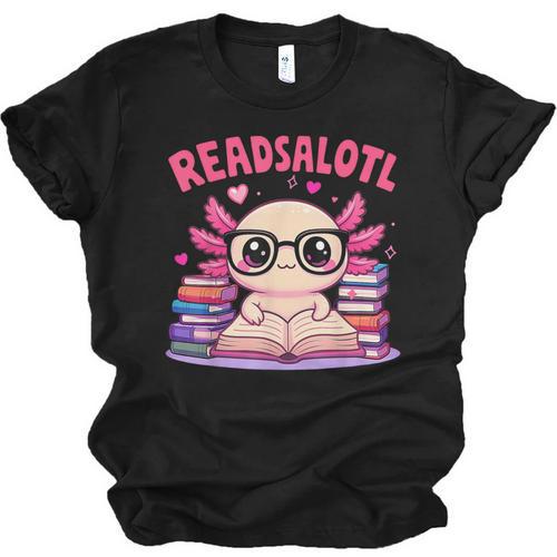 Readsolotl Pink Kawaii Axolotl Book Lover Reading Unisex Jersey T-Shirt - Bookorys