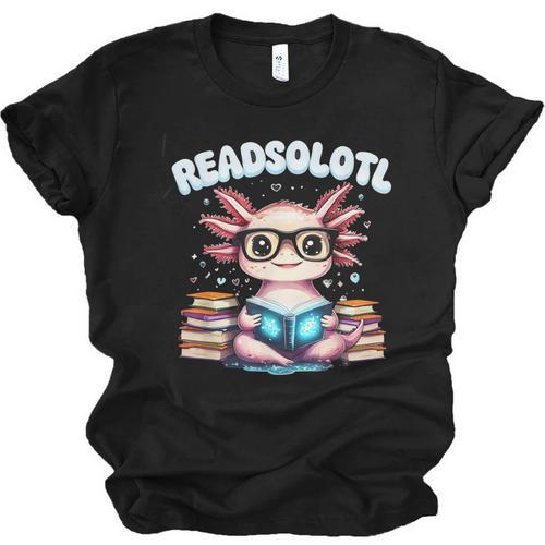 Readsolotl Pink Kawaii Axolotl Read Book Lover Reading Unisex Jersey T-Shirt - Bookorys