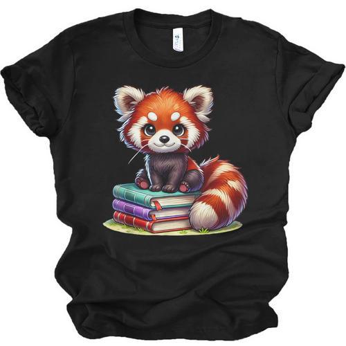 Red Panda Books Lover Reading Bookworm Unisex Jersey T-Shirt - Bookorys