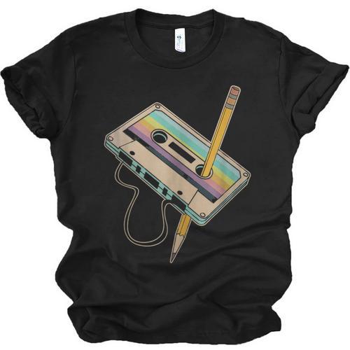 Retro Cassette And Pencil 80s 90s Nostalgia Music Lover Unisex Jersey T-Shirt - Figerry