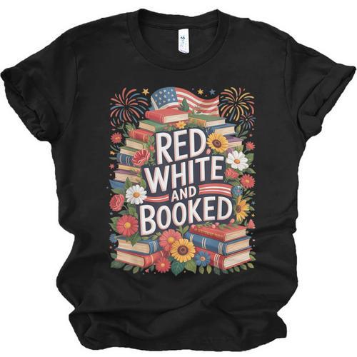 Retro Floral Red & Booked Library Reading 4th Of July Unisex Jersey T-Shirt - Bookorys AU