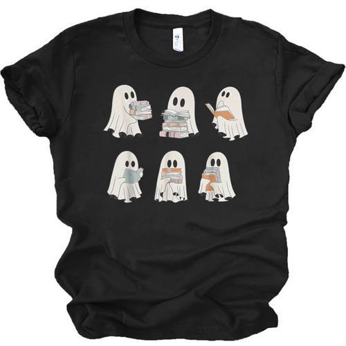 Retro Ghost Reading Books Halloween Bookish Ghost Bookworm Unisex Jersey T-Shirt - Bookorys