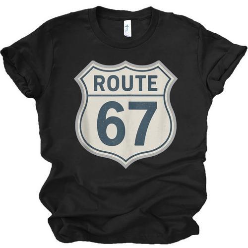 Retro Route 67 Highway Sign Vintage Road Nostalgia Unisex Jersey T-Shirt - Figerry