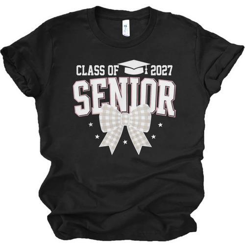 Retro Senior 2027 Girl Coquette Bow Class Of 2027 Graduation Unisex Jersey T-Shirt - Best Gift Smart