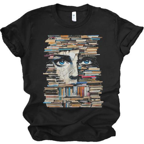 RtY Book Man Graphic Eyes Colorful Art Small Unisex Jersey T-Shirt - Bookorys