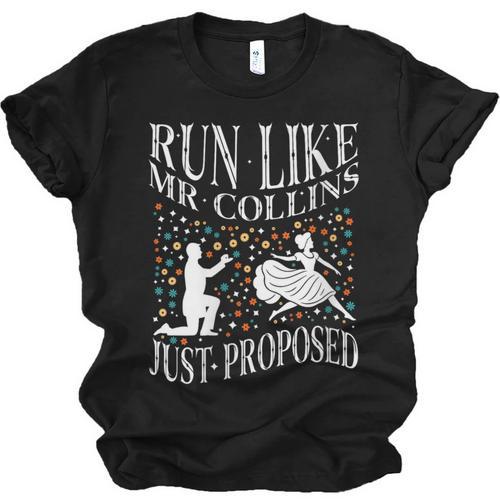 Run Like Mr Collins Just Proposed Vintage Book Quote Unisex Jersey T-Shirt - Bookorys