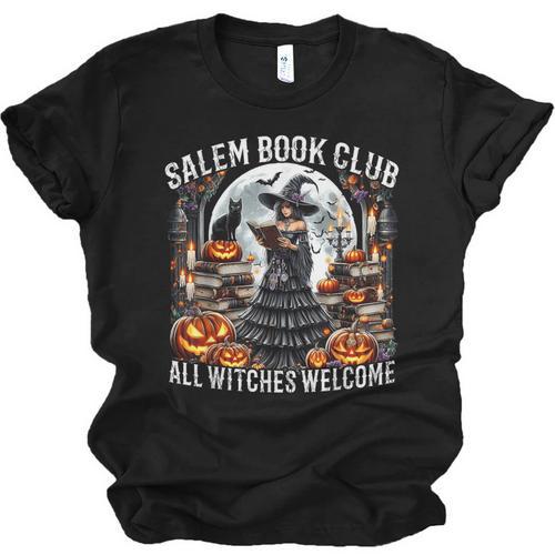 Salem Book Club Gothic Witch Vintage Halloween Art Unisex Jersey T-Shirt - Bookorys