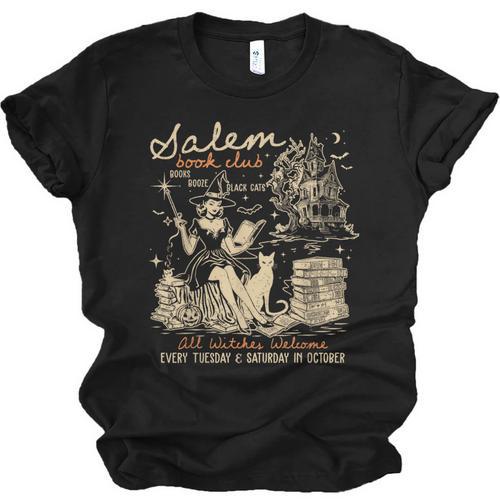 Salem Book Club Witches Witchy Witch Spooky Season Halloween Unisex Jersey T-Shirt - Bookorys UK
