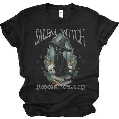 Salem Witch Book Club Cat Reading Witchy Halloween Men Unisex Jersey T-Shirt - Bookorys