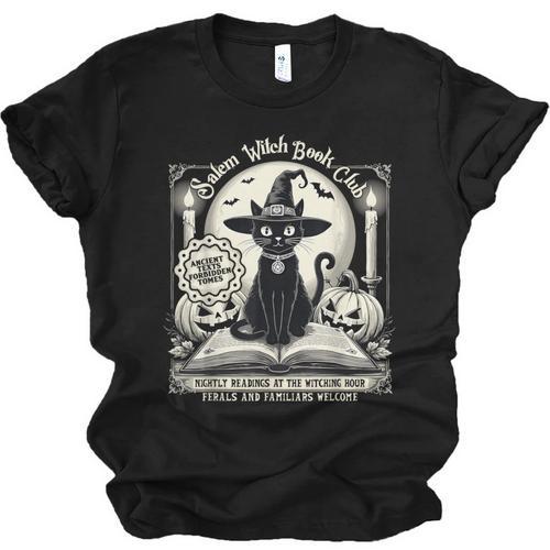 Salem Witch Book Club Vintage Halloween Cat Book Lover Unisex Jersey T-Shirt - Bookorys UK