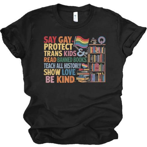 Say Gay Protect Trans Kids Read Banned Books LGBTQ Gay Pride Unisex Jersey T-Shirt - Bookorys