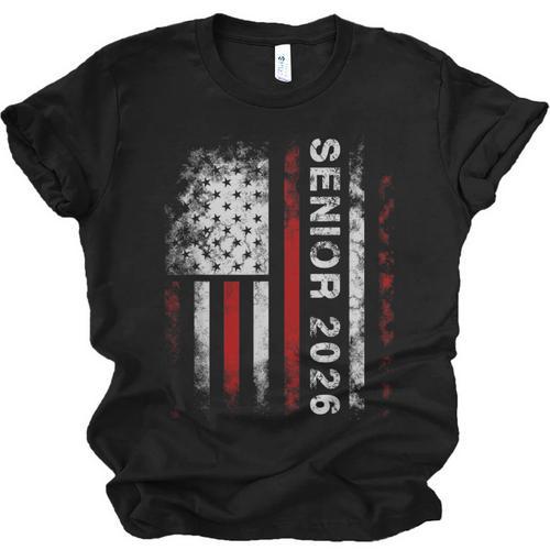 Senior 2026 American Flag Shirt USA Graduation Class Of 2026 Unisex Jersey T-Shirt - Best Gift Smart