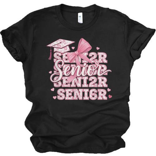 Senior 2026 Class Of 2026 Cute Coquette Pink Bow Graduation Unisex Jersey T-Shirt - Best Gift Smart