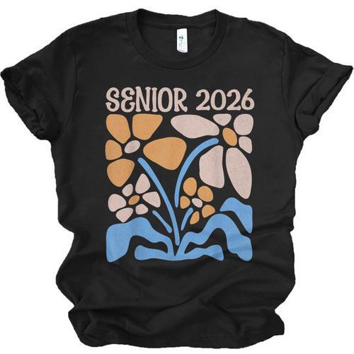 Senior 2026 Retro Groovy Flowers Graduation Unisex Jersey T-Shirt - Best Gift Smart