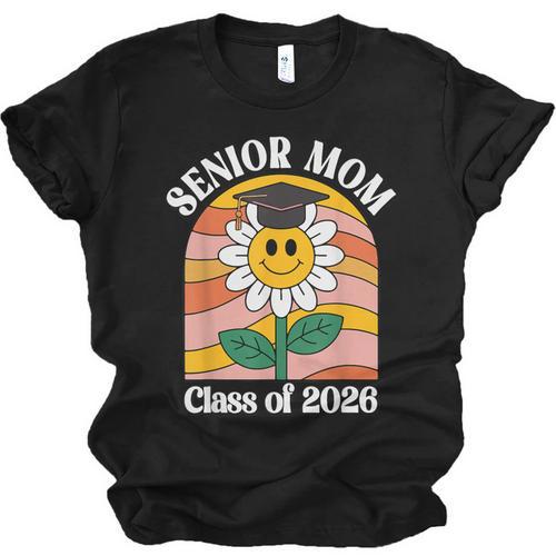 Senior Mom Class Of 2026 Daisy Flower Retro Graduation Unisex Jersey T-Shirt - Best Gift Smart