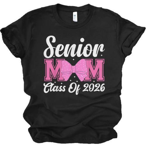 Senior Mom Class Of 2026 Pink Coquette Bow Graduation Unisex Jersey T-Shirt - Best Gift Smart