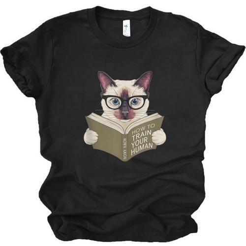 Siamese Cat Reading Book How To Train Your Human Humorous Unisex Jersey T-Shirt - Bookorys AU