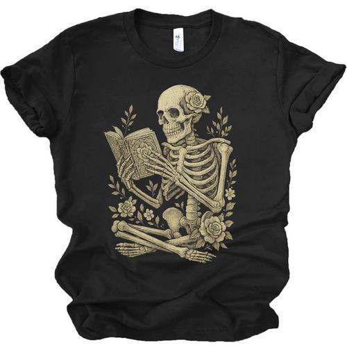 Skeleton Book Floral Skull Halloween Teacher Costume Unisex Jersey T-Shirt - Bookorys CA