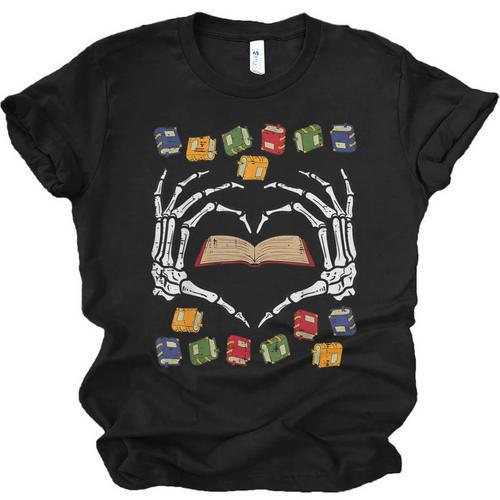 Skeleton Heart Read Reading Book Librarian Halloween Women Unisex Jersey T-Shirt - Bookorys UK