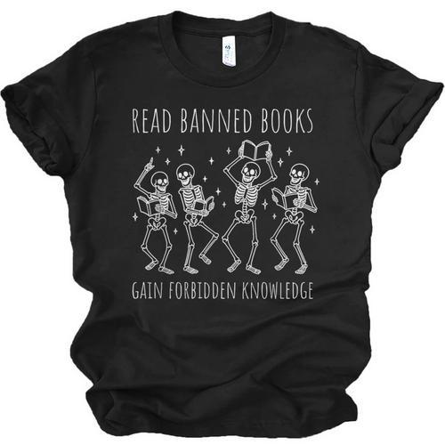 Skeleton Read Banned Books Gain Forbidden Knowledge Unisex Jersey T-Shirt - Bookorys UK