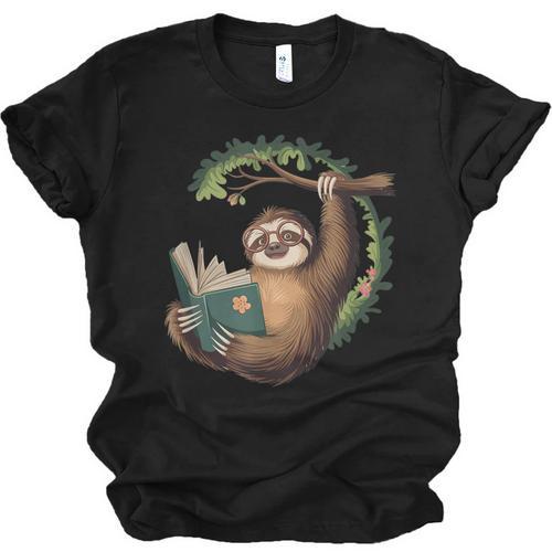 Sloth Reading a Book Lazy Sloth Bookworm Unisex Jersey T-Shirt - Bookorys CA