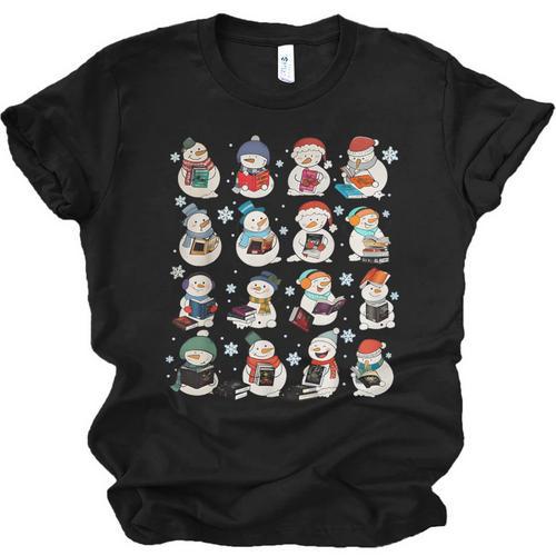 Snowman Reading Book Christmas Cozy Book Lover Bookish Unisex Jersey T-Shirt - Bookorys