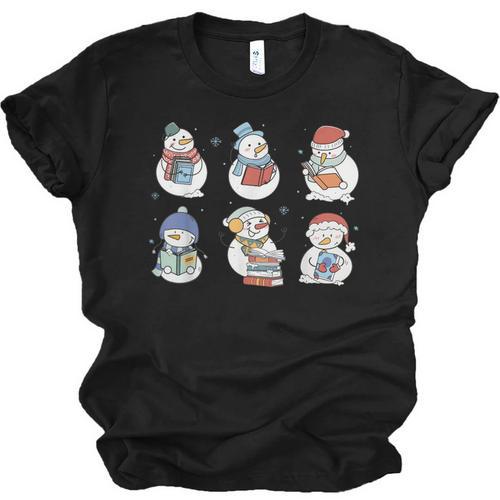 Snowman Reading Book Santa Christmas Bookish Teacher Unisex Jersey T-Shirt - Bookorys AU