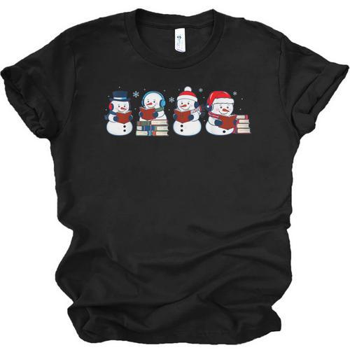 Snowman Reading Books Teacher Librarian Bookworm Christmas Unisex Jersey T-Shirt - Bookorys