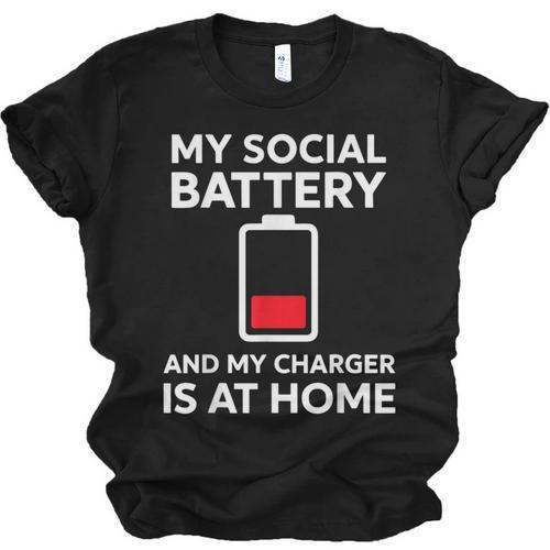 Social Battery Low Charger At Home Antisocial Introvert Unisex Jersey T-Shirt - Raresse