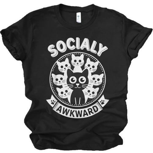 Socially Awkward Cute Introvert Cat Meme Anti-Social Club Unisex Jersey T-Shirt - Raresse