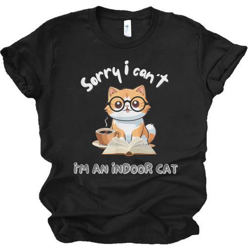 Sorry I Can't Indoor Cat Top For Introvert With Coffee Book For Men Women Kids Unisex Jersey T-Shirt - Raresse
