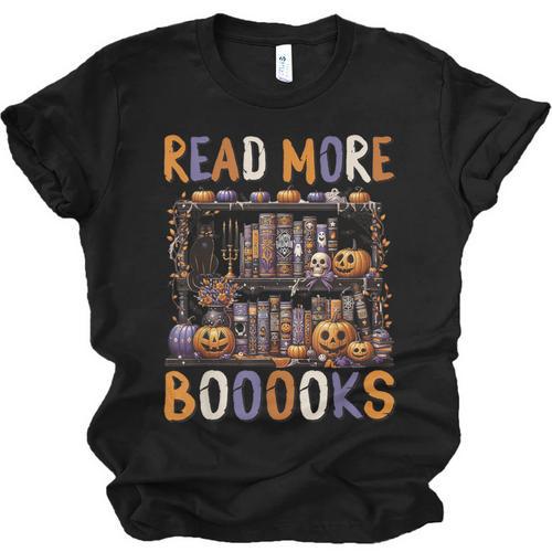 Spooky Halloween Bookshelf Bookcase Read More Books Unisex Jersey T-Shirt - Bookorys