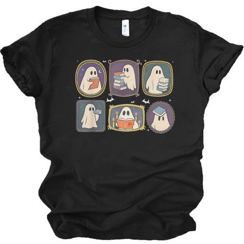 Spooky Teacher Halloween Ghost Reading Book Trick Or Treat Unisex Jersey T-Shirt - Bookorys