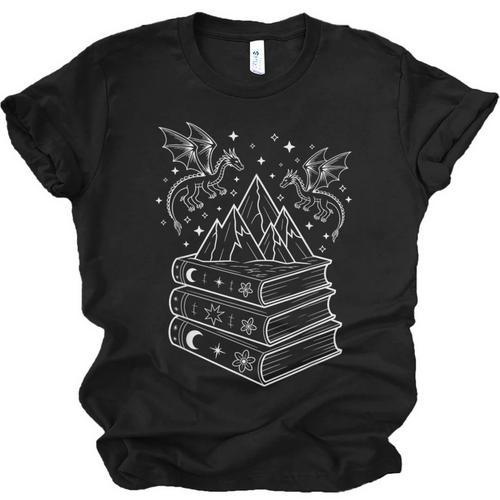Stack Of Books And Dragons Bookworm Fantasy Books Lover Unisex Jersey T-Shirt - Bookorys