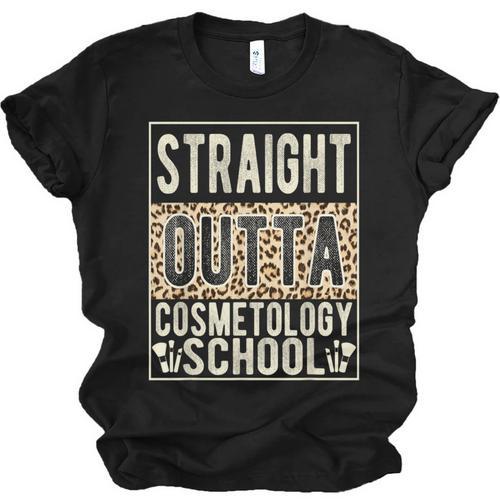Straight Outta Cosmetology School Leopard Graduation Unisex Jersey T-Shirt - Best Gift Smart