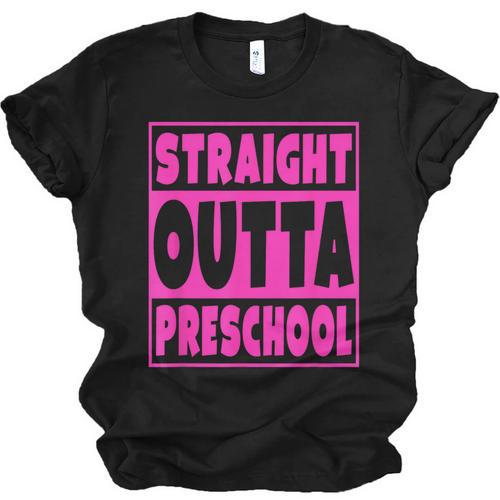 Straight Outta Preschool Class Graduation Pink Unisex Jersey T-Shirt - Best Gift Smart