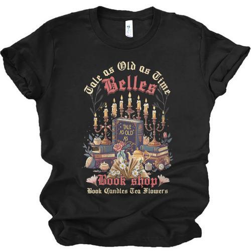 Tale As Old As Time Belles Book Shop Book Candles Tea Flower Unisex Jersey T-Shirt - Bookorys