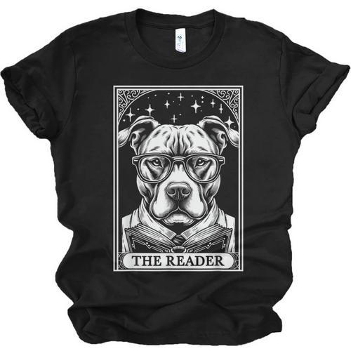 Tarot Card Vintage Pit Bull Pittie Dog Book Lover The Reader Unisex Jersey T-Shirt - Bookorys CA