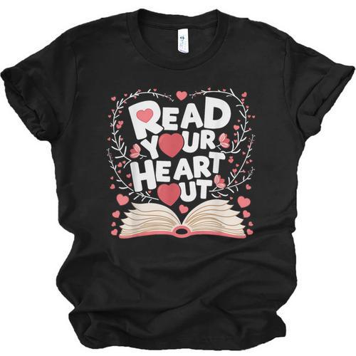 Teach Inspire Grow Everyday Read Your Heart Out Valentine Book-Themed Small Unisex Jersey T-Shirt - Bookorys