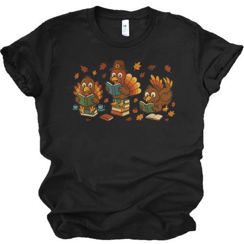 Teacher Fall Thanksgiving Turkey Reading Books Lovers Unisex Jersey T-Shirt - Bookorys