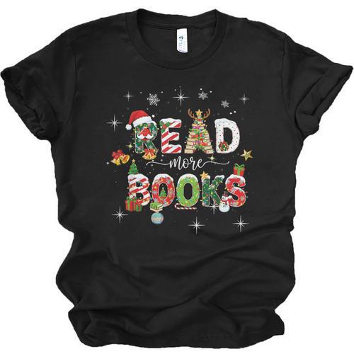 Teacher Read More Books Christmas Reading Bookworm Librarian Unisex Jersey T-Shirt - Bookorys