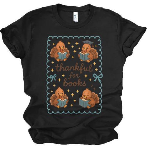 Thankful For Books Turkey Reading Book Lovers Fall Teacher Unisex Jersey T-Shirt - Bookorys