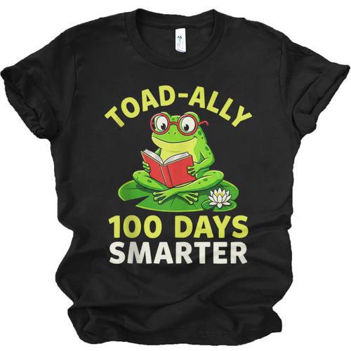 Toad-Ally 100 Days Smarter Frog Reading Book 100 School Day Unisex Jersey T-Shirt - Bookorys