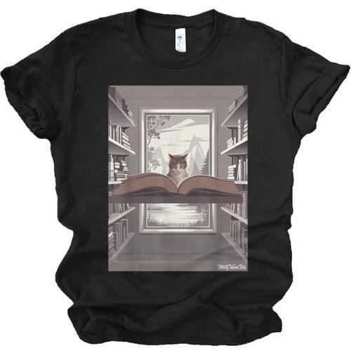 Totally Weird Tees Cat Library Book Reading Literary Unisex Jersey T-Shirt - Bookorys AU