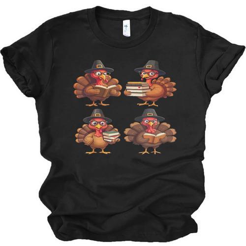 Turkey Reading Books Shirt Thanksgiving Turkey Bookworm Unisex Jersey T-Shirt - Bookorys AU