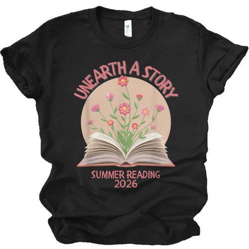 Unearth a Story 2026 Summer Reading Program Flowers Book Unisex Jersey T-Shirt - Bookorys UK