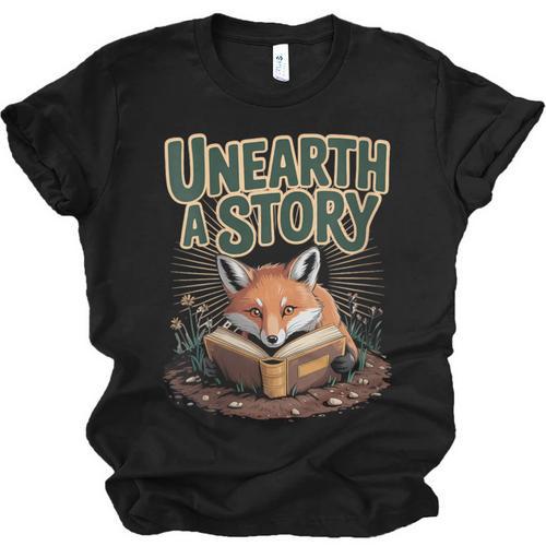 Unearth A Story Fox Reads a Book Unisex Jersey T-Shirt - Bookorys CA