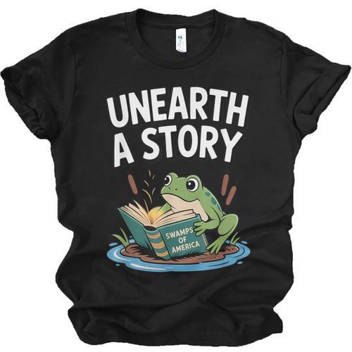 Unearth a Story Frog Reading a Book Summer 2026 Unisex Jersey T-Shirt - Bookorys UK