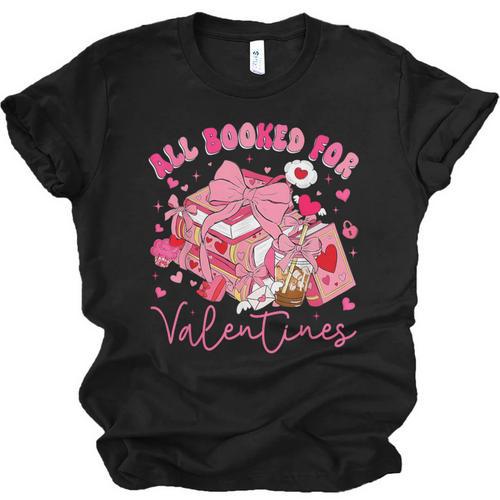 Valentine All Booked Book Coffee Coquette Bow Girl Women Unisex Jersey T-Shirt - Bookorys CA