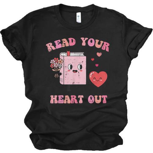 Valentines Day Book Read Your Heart Out Women Men Kids Unisex Jersey T-Shirt - Bookorys DE